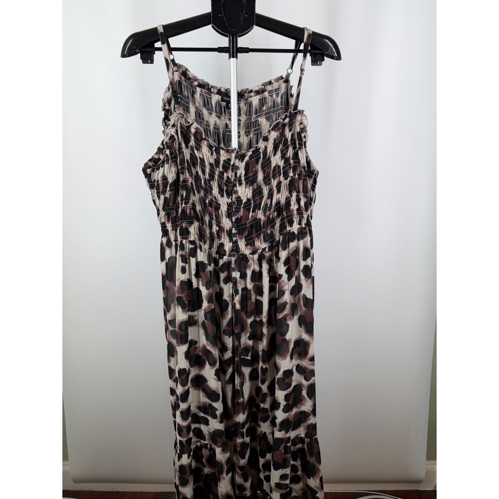 Torrid Leopard Print Smocked Maxi Dress Brown Black Animal Tiered‎ Hem Size 5